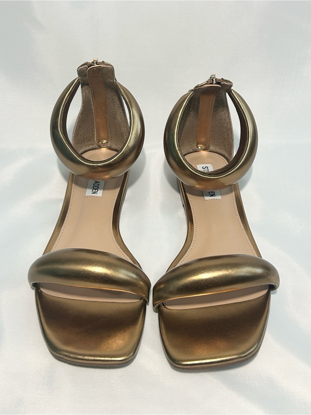 Steve Madden Capella Bronze Square Toe Ankle Strap Sandals